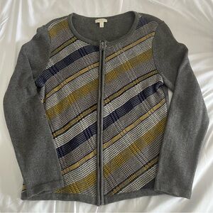 Talbots Petite Front Zip Blue Yellow Stripe Womens Long Sleeve Sweater